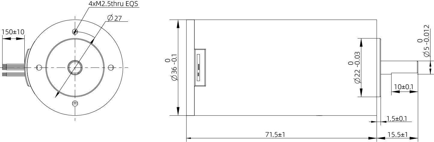 Brushless DC Motor Size 36mm Dimensional Drawing